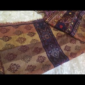 Free People leather fringe embroidery scarf